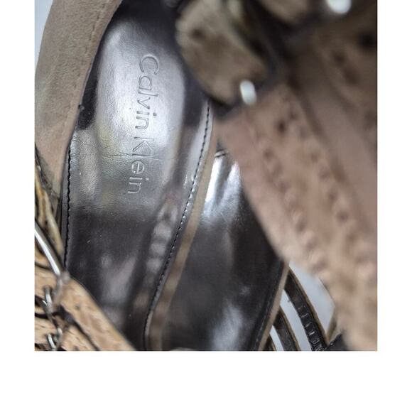 Calvin Klein Leather Cage Gladiator Stiletto Heel Sandals Suede Snakeskin 9 NWOB - Picture 2 of 7